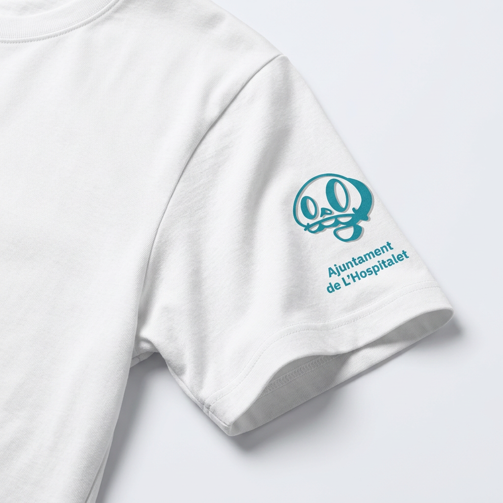 Camiseta blanca con el logotipo del Ajuntament de L'Hospitalet en la manga derecha