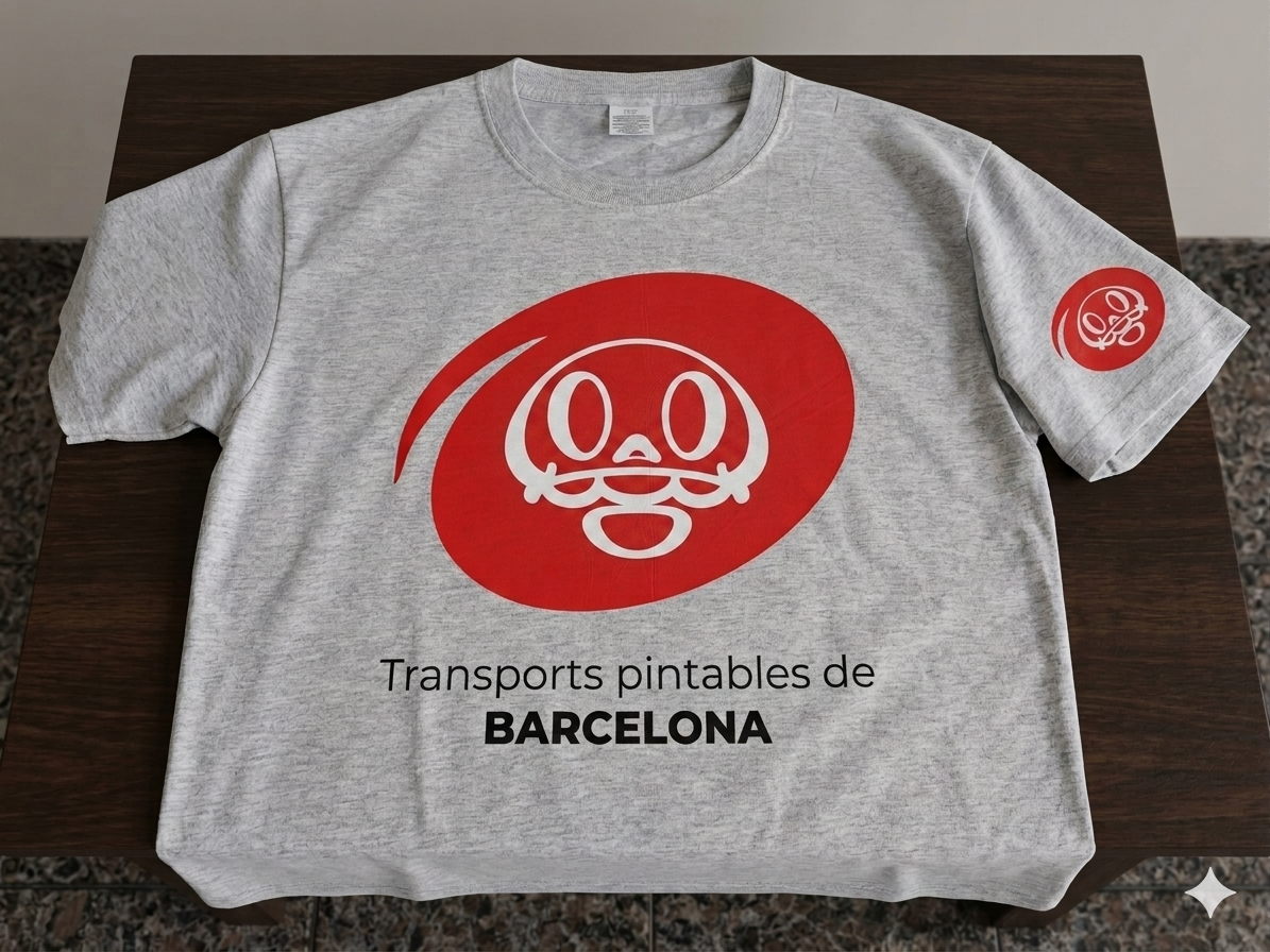 Camiseta gris Wake Up con el logo rojo Transports pintables de Barcelona vista de frente